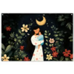 Moeder - Kind - Kleurrijk - Bloemen tuinposter los doek groot -3d