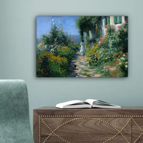 Kat - Vrouw - Bloemen - Huis canvas 2cm klein -sfeer4