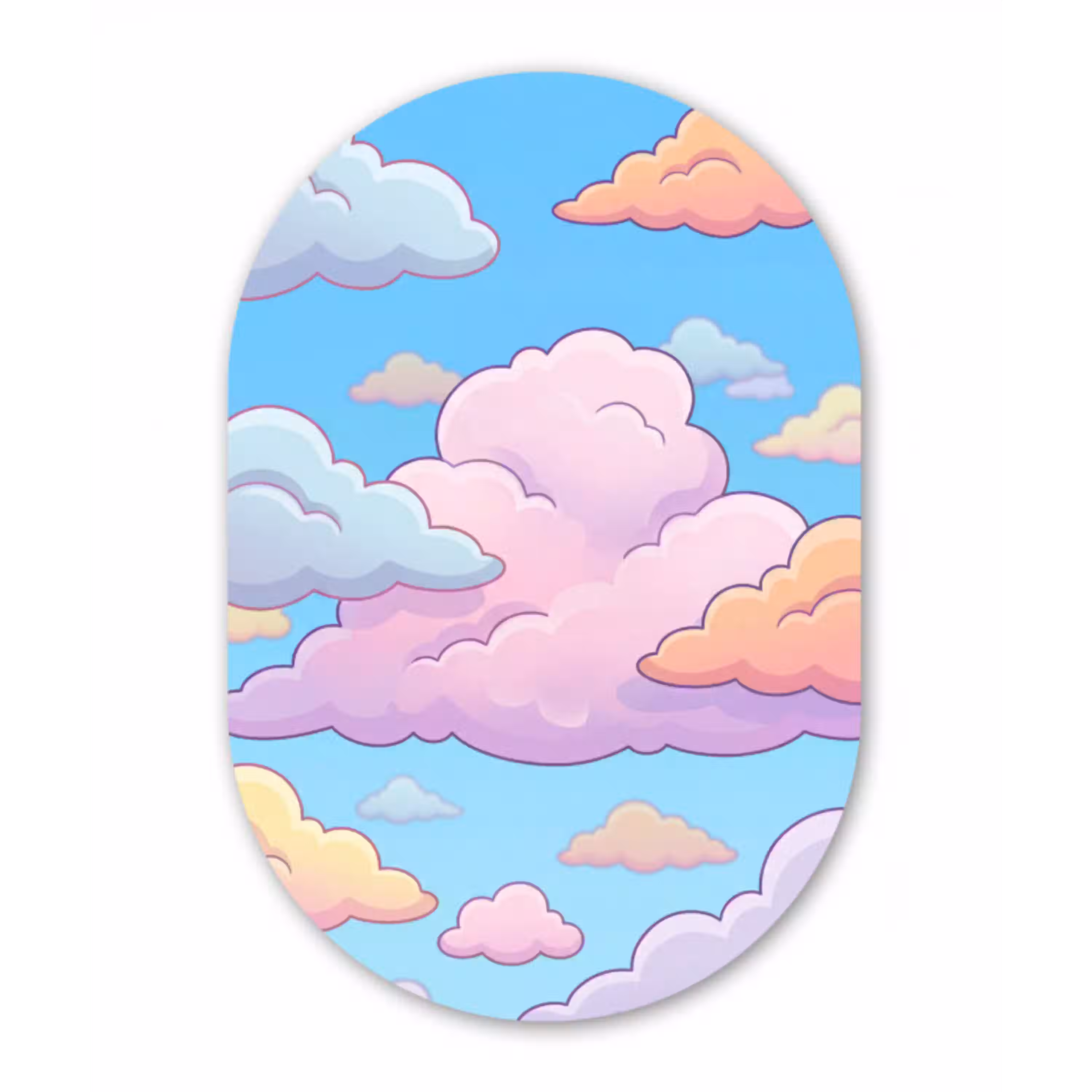 Wolk - Lucht - Natuur - Illustratie - Pastel Wandcirkel Ovaal Aluminium middel -3d