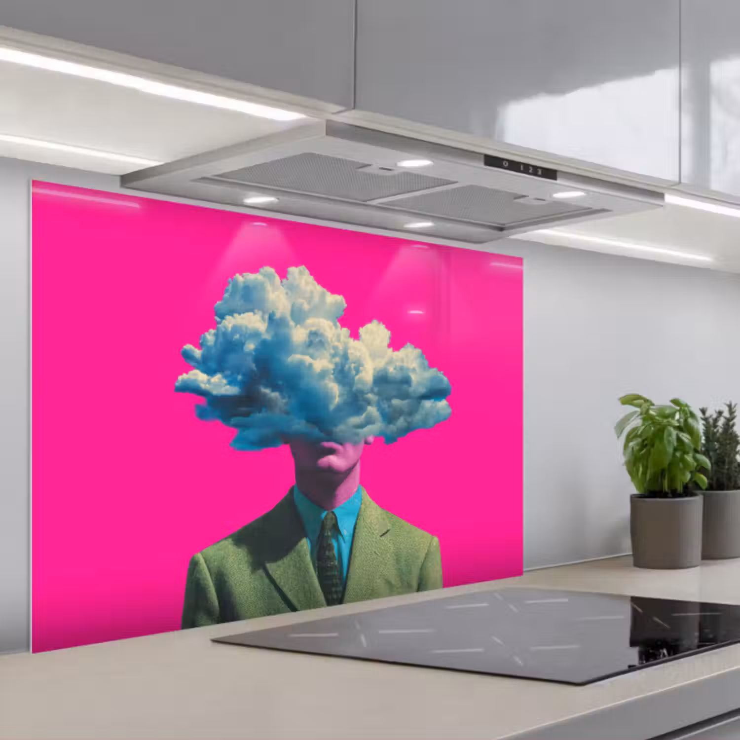 Spatscherm keuken - Man - Pak - Wolk - Roze