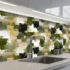 Penseelstrepen - Mos - Groentinten keuken achterwand 2 middel 871 -3d_schuin