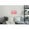 Zeilboot - Roze zee - Zonsondergang - Bergen Muursticker klein -slaapkamer