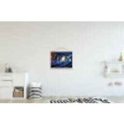 Ruimte - Zonnestelsel - Blauw textielposter latten blank klein -kinderkamer
