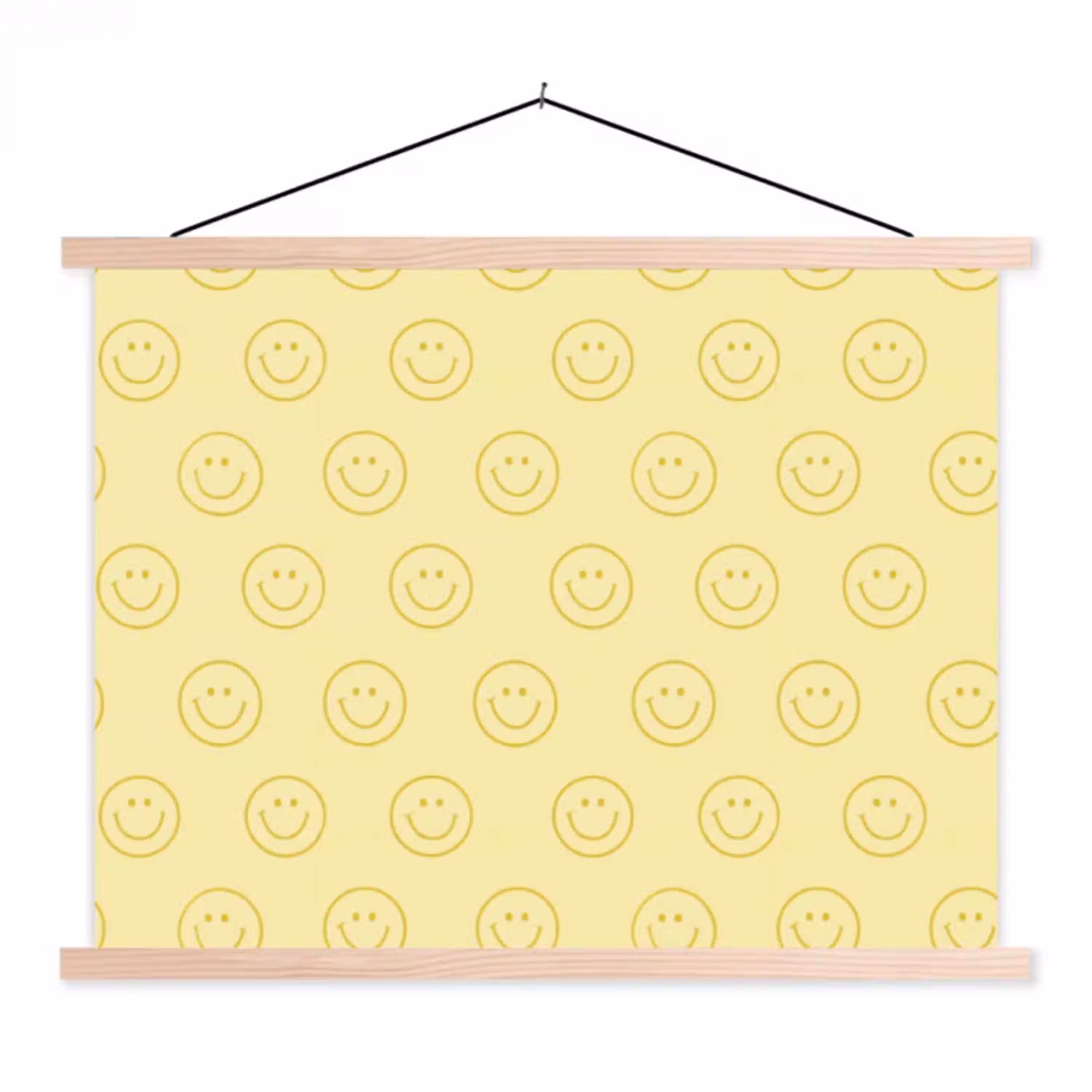 Smileys - Patroon - Retro - Zachtgeel textielposter latten blank klein 122 -3d