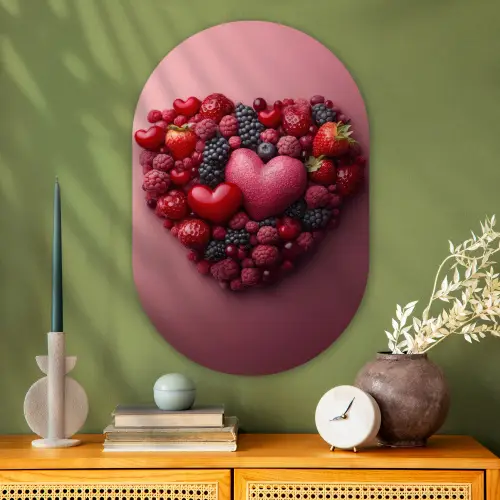 Fruit - Hartjes - Aardbeien - Frambozen - Bosbessen Wandcirkel Ovaal Glas middel -sfeer2