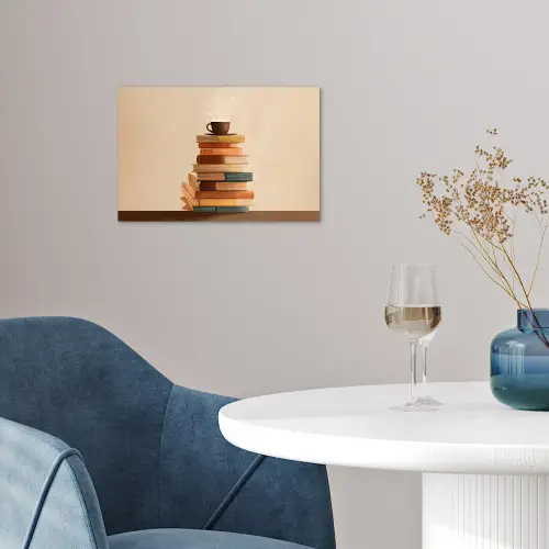 Boeken - Toren - Koffie - Beige poster papier klein -sfeer3