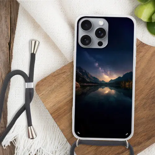 Kristalhelder meer - Bergen - Bergen Hoesje iPhone 16 Pro Max met koord klein -sfeer4