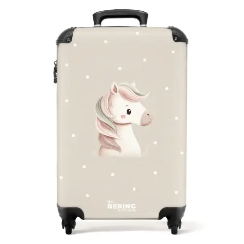 Eenhoorn omringd door stippen in beige kleuren NBS - Handbagage koffer - Kinderen Unisex middel -productfoto_recht