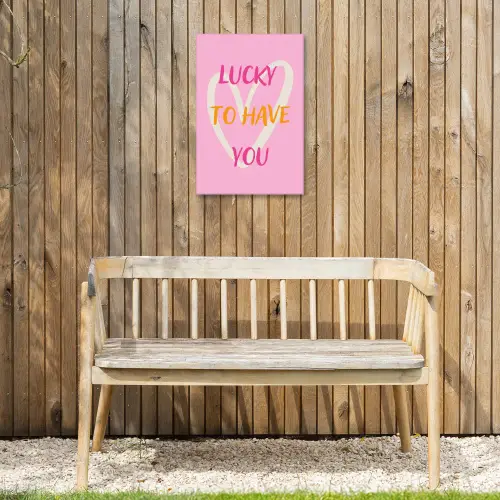 Lucky - Love - Valentijn - Roze Tuinposter op houten frame 2 cm dik klein -sfeer4