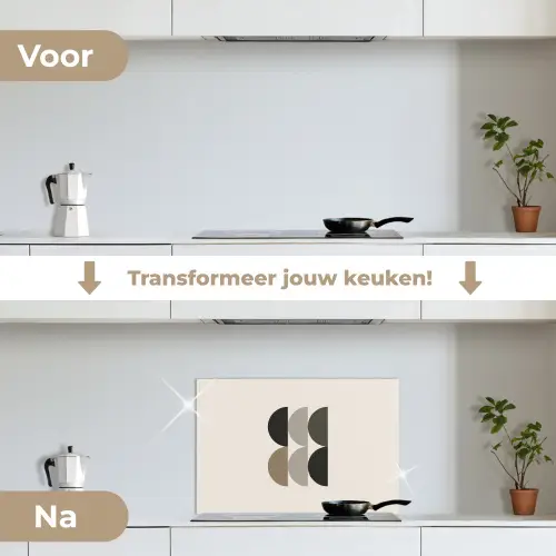 Halve cirkels - Aardetinten - Grafisch keuken achterwand spatscherm klein -voor_na_NL