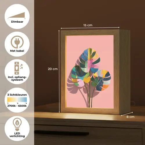 Bladeren - Geschilderd - Vlakken - Kleurrijk Light Box met kabel (Tafellamp) klein -USP_NL