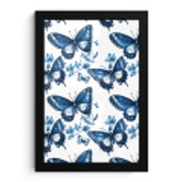 Blauw - Vlinders - Bloemen - Wit fotolijst zwart zonder passe partout klein 224 -3d