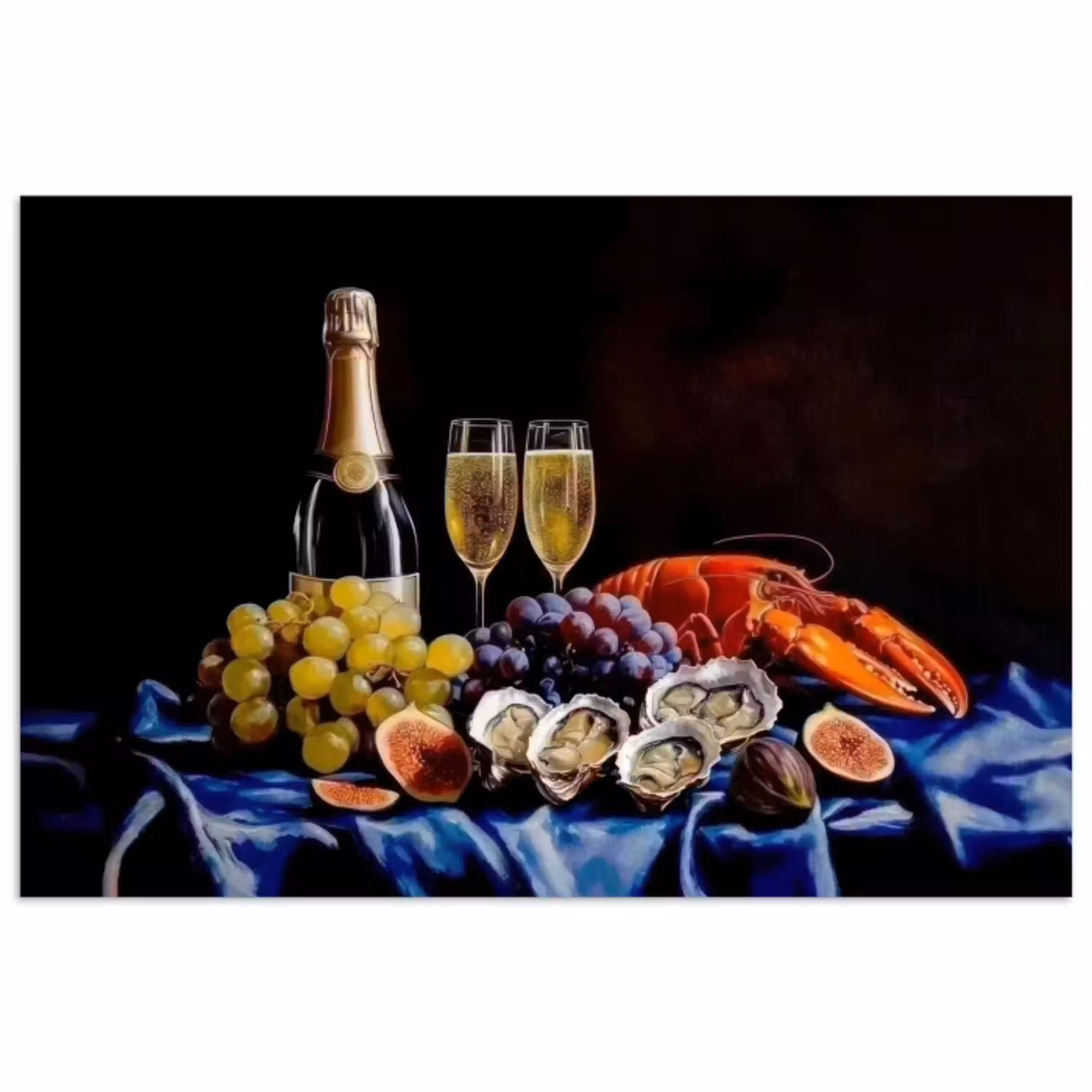 Champagne - Luxe - Oesters poster papier klein -3d