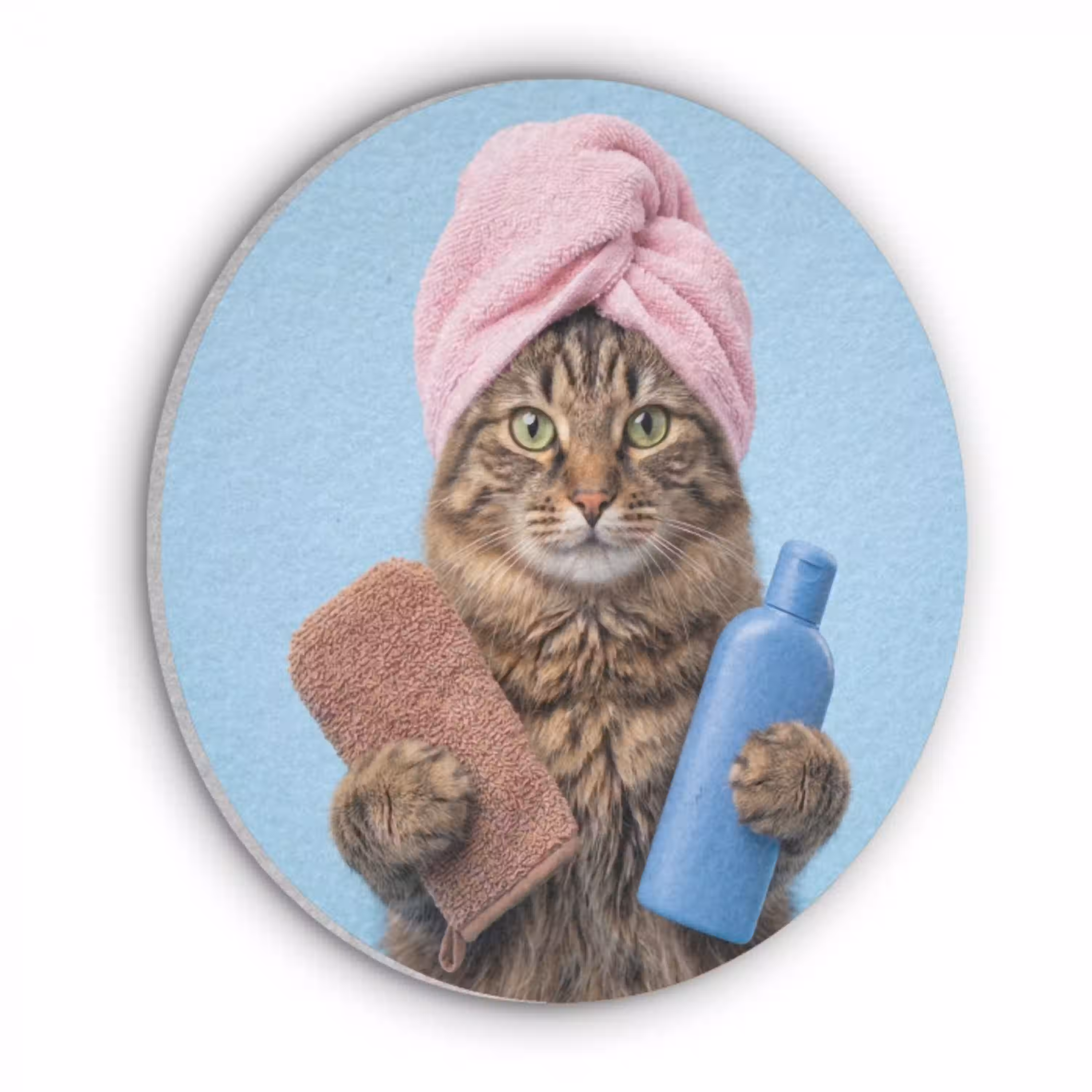 Kat - Handdoek - Washand - Zeep Akoestische PET Vilt - Rond klein -3d