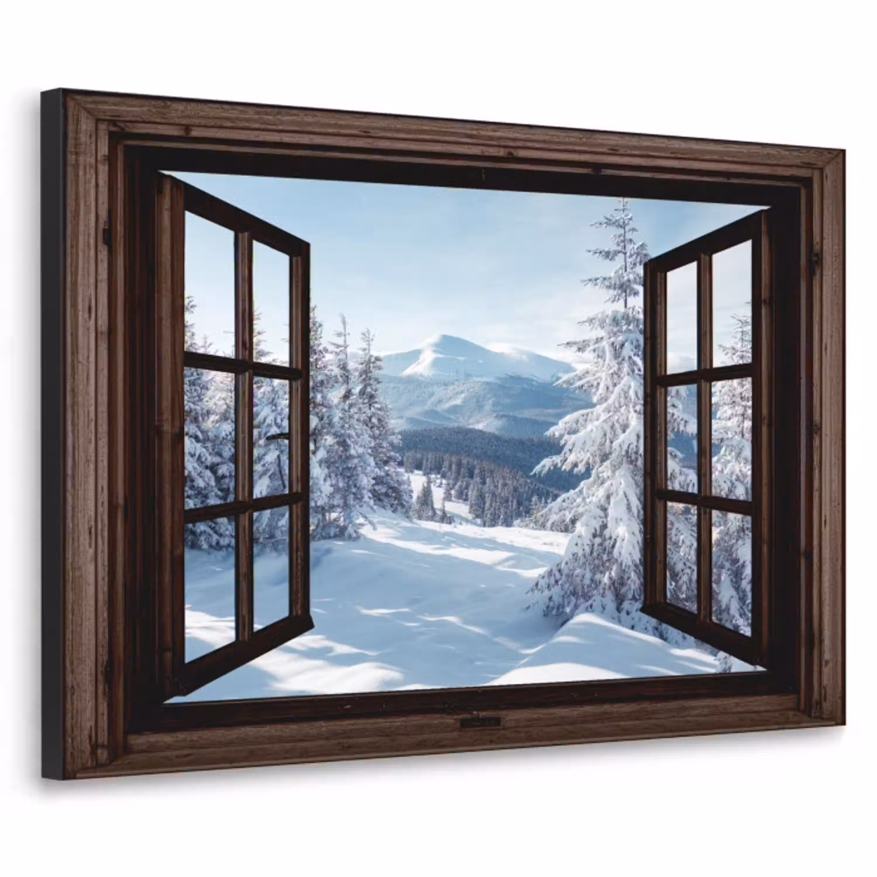 Winter - Landschap - Natuur - Berg - Bomen - Doorkijk - Uitzicht Textielframe - compleet frame klein -3d