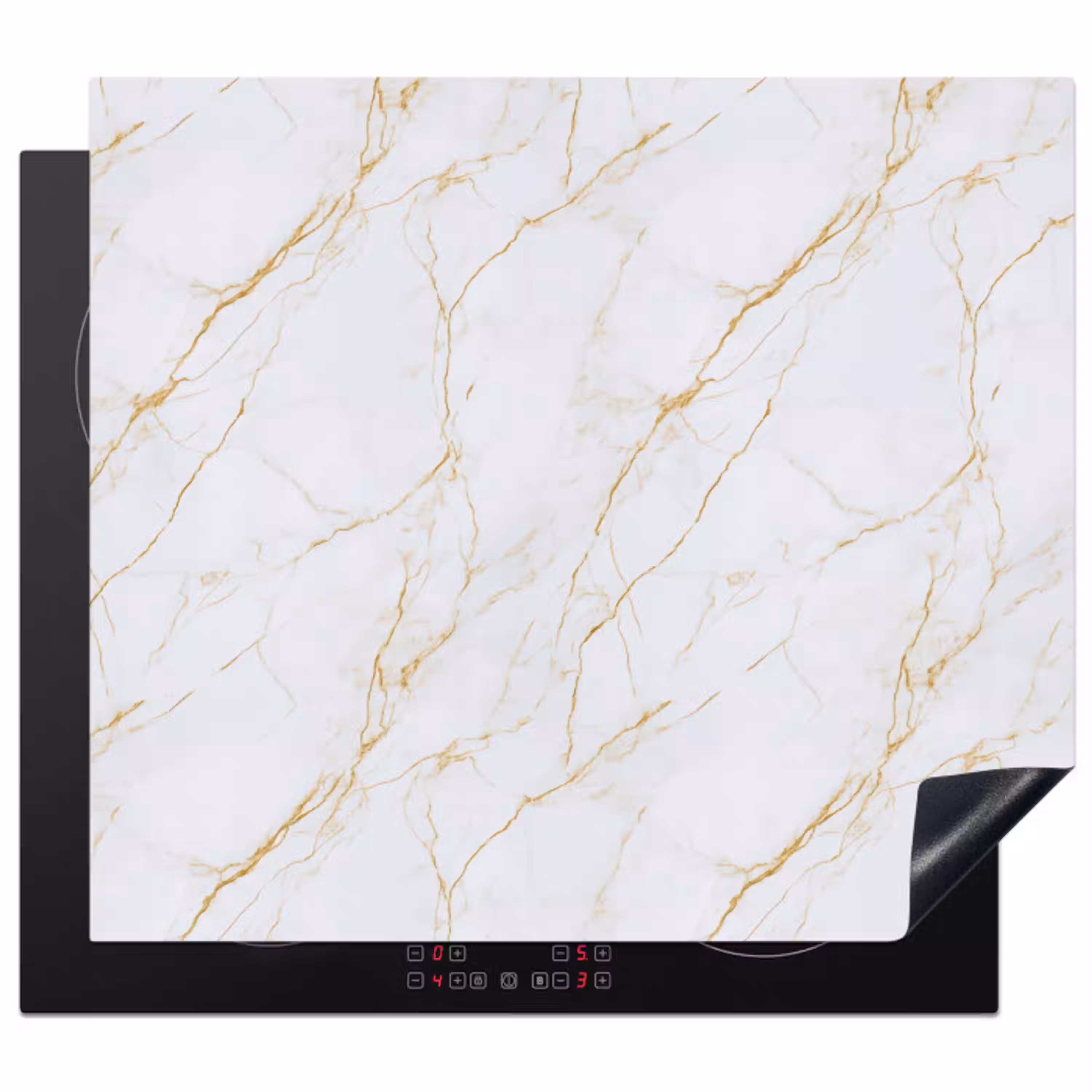 Wit - Marmer - Goud - Luxueus Inductie beschermer vinyl 3mm middel 274 -3d