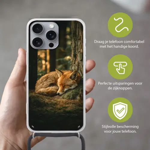 Vos - Bos - Slapen Hoesje iPhone 16 Pro Max met koord klein -sfeer2_NL