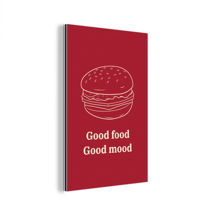 Dieprood - Lijntekening - Tekst - Hamburger aluminium wit klein -3d