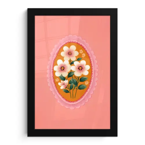 Illustratie - Bloemen - Rand - Roze fotolijst zwart zonder passe partout klein -3d