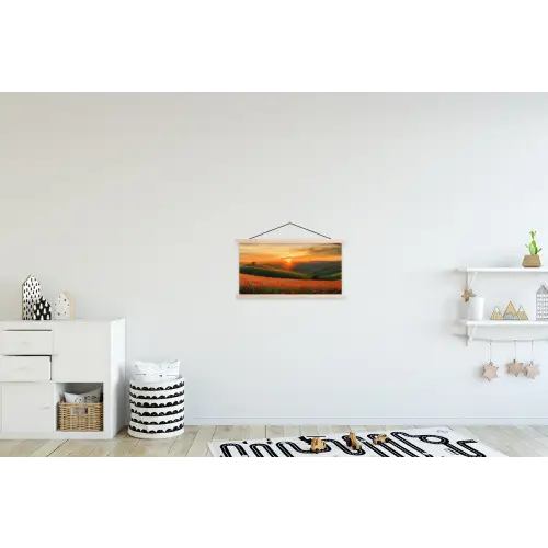 Klaprozen - Bloemen - Heuvels - Zonsondergang textielposter latten blank klein -kinderkamer