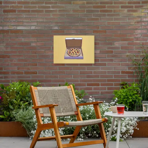 Pizza - Doos - Salami - Illustratie Tuinposter op houten frame 2 cm dik klein -sfeer3