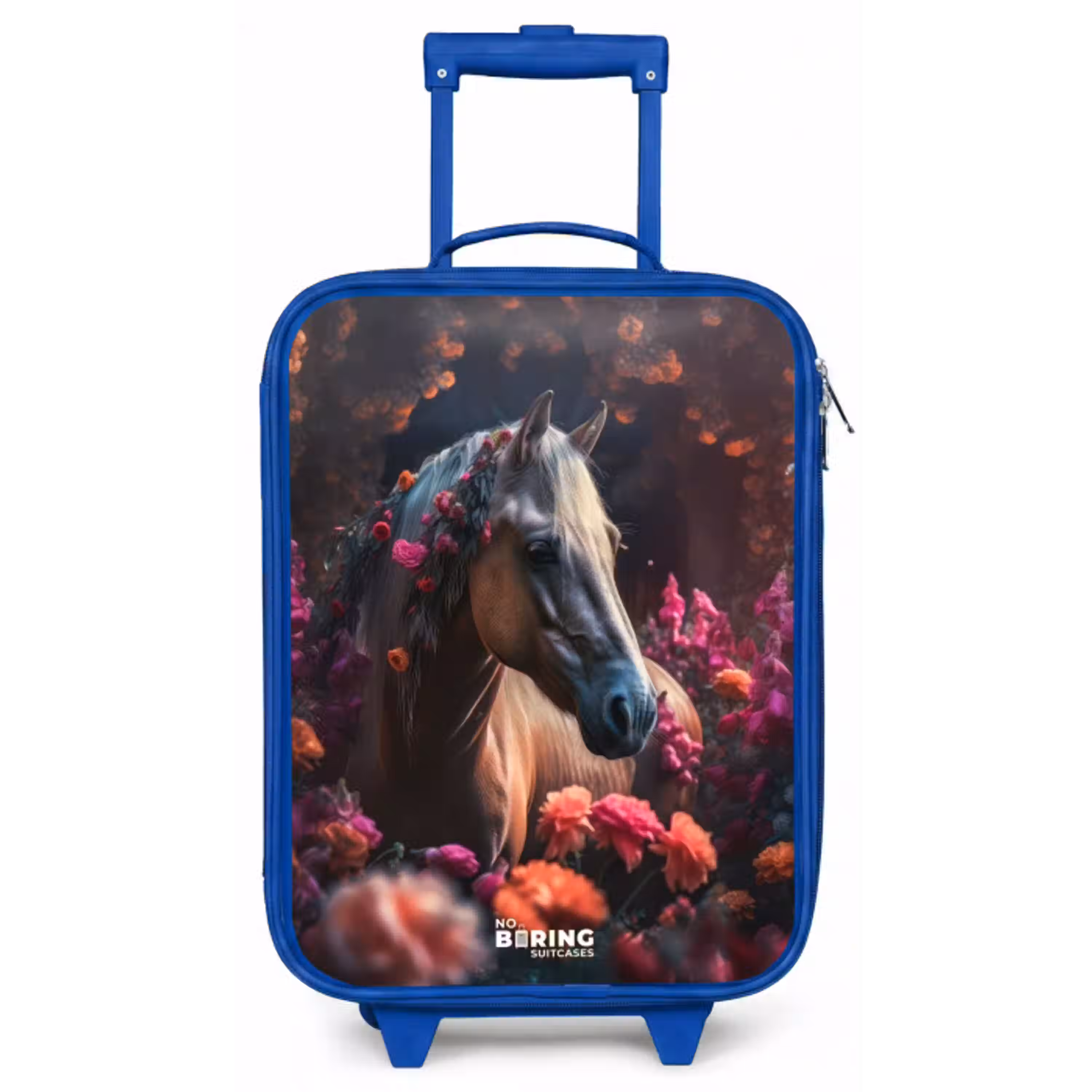Goudbruin paard tussen de bloemen Kinderkoffer - Blauw klein -zz3dotto
