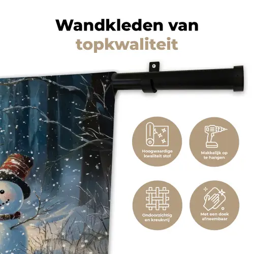Sneeuwpop - Sneeuw - Winter - Bos Wandkleed katoen klein -sfeer2