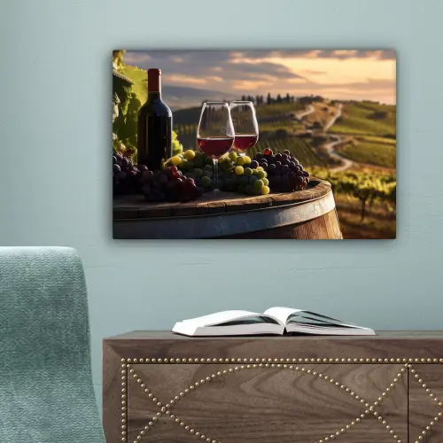 Wijn - Druiven - Heuvels - Landschap canvas 2cm klein -sfeer4