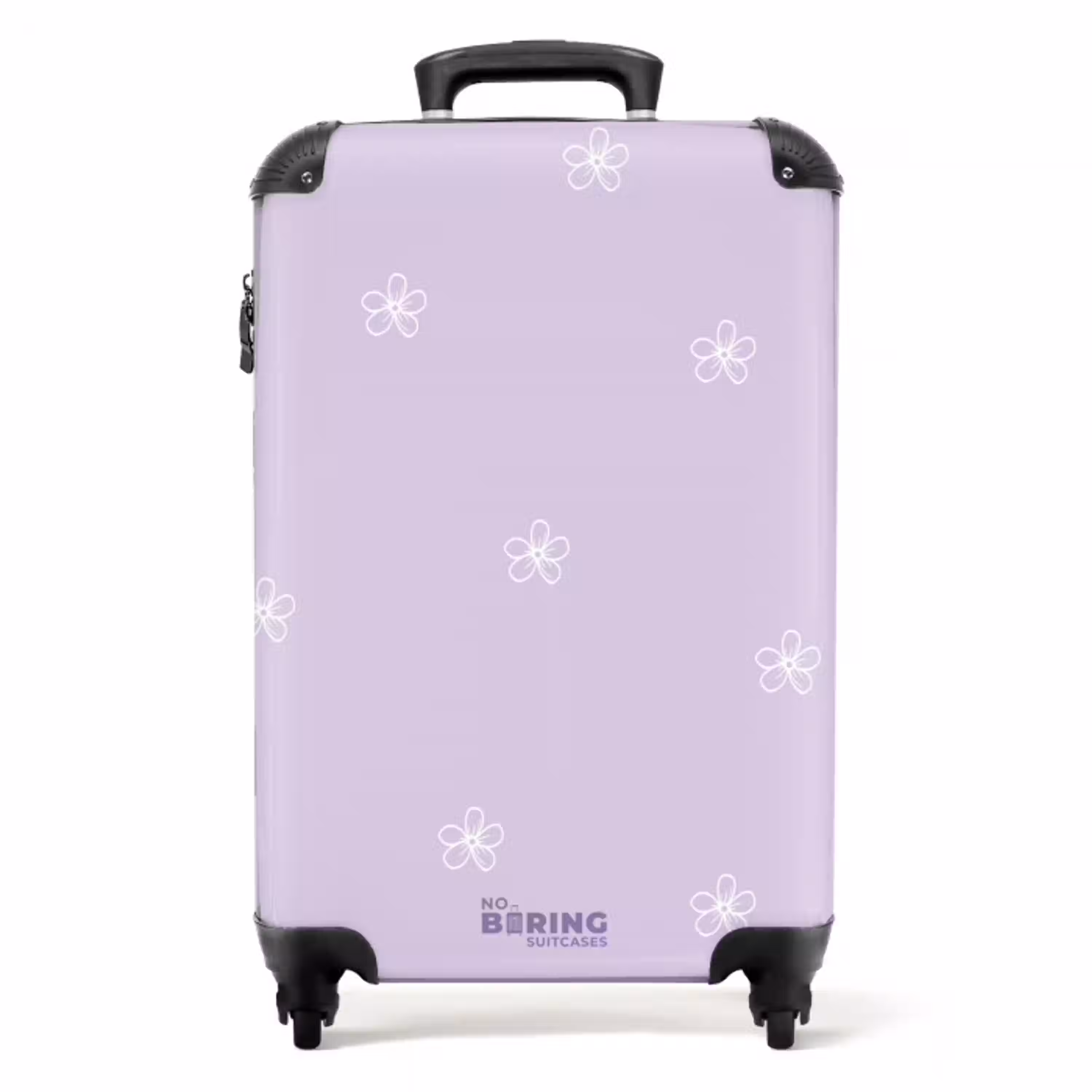 Paarse achtergrond met witte bloemen NBS - Handbagage koffer - Unisex middel -productfoto_recht