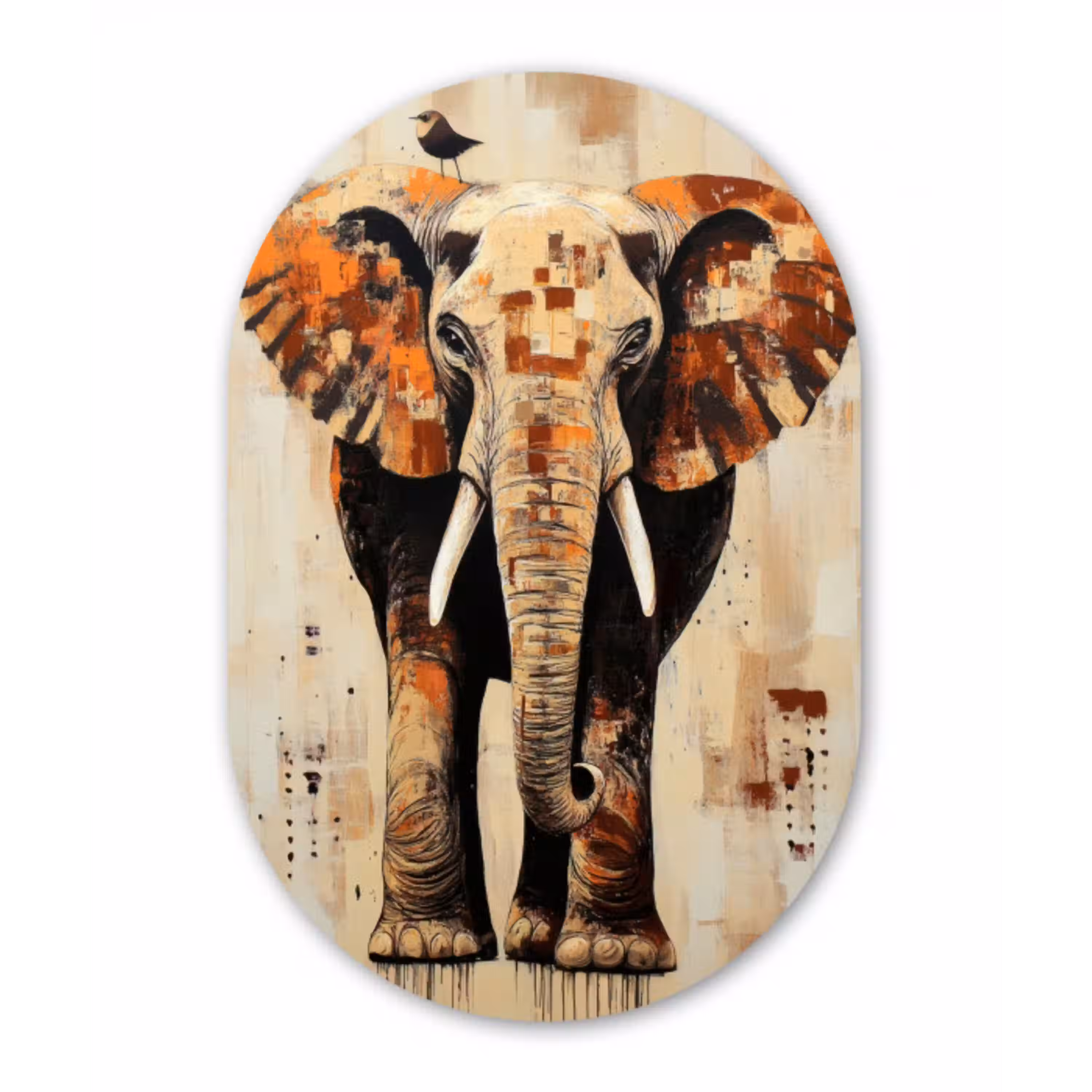 Olifant - Slurf - Mozaïek - Abstract Wandcirkel Ovaal Aluminium middel -3d