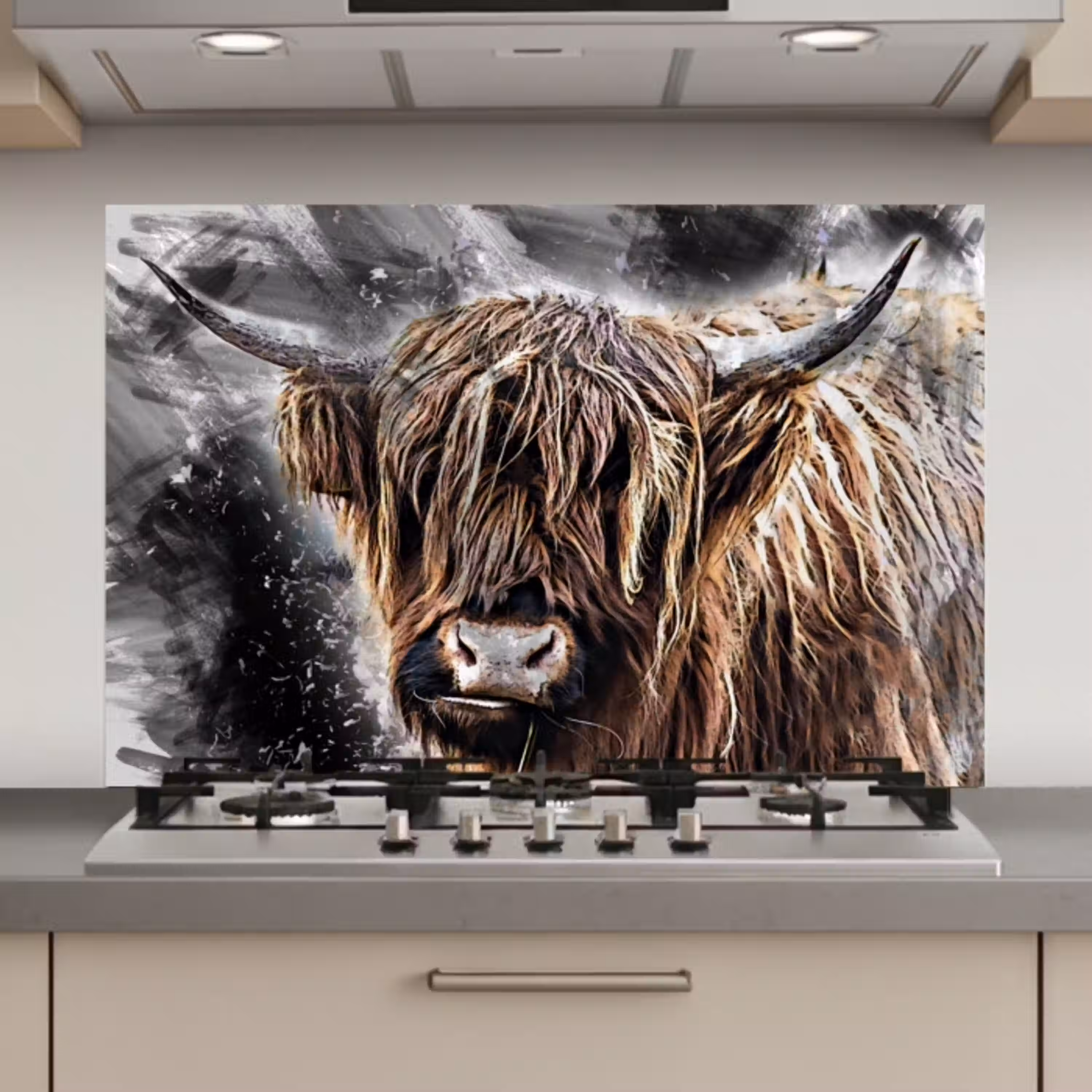 Schotse hooglander - Verf - Koe keuken achterwand spatscherm klein -3d_website