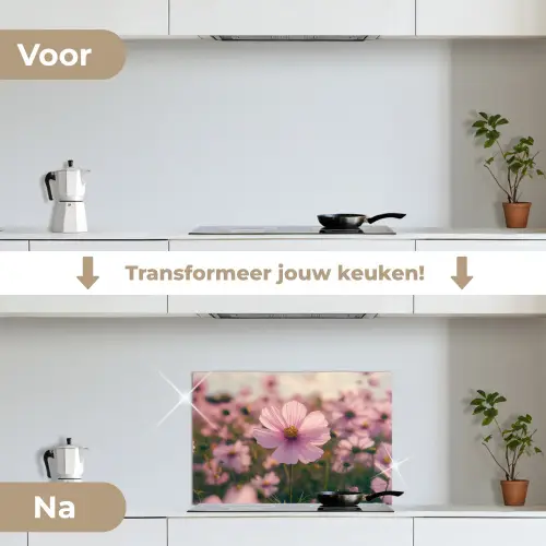 Bloemen - Paars - Wazig keuken achterwand spatscherm klein -voor_na_NL