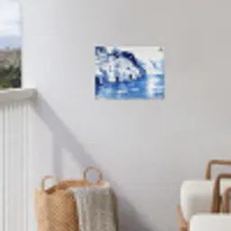 Dorp - Rotswand - Roeiboot - Water tuinposter los doek klein -sfeer8