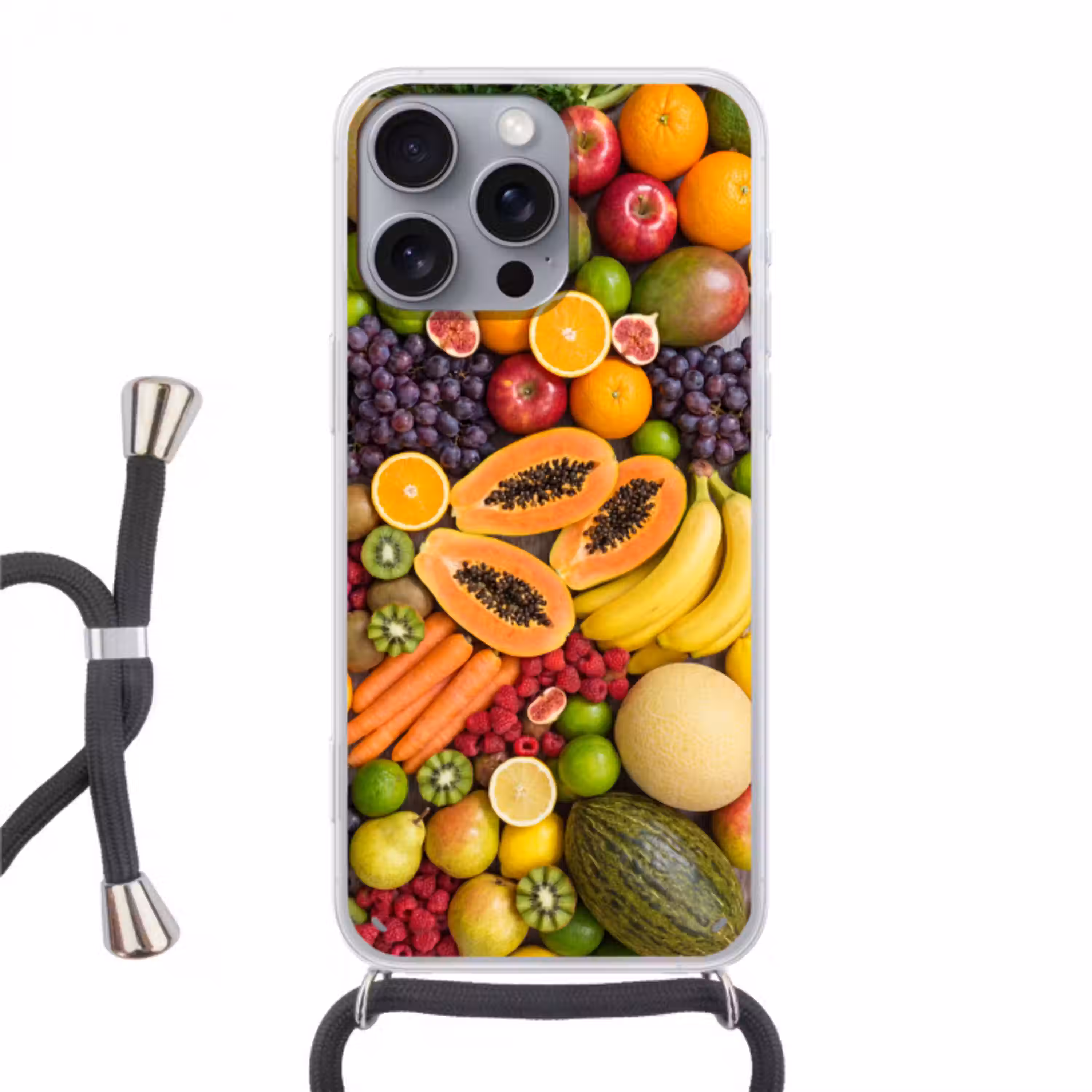 Eten - Fruit - Groenten - Vers - Kleurrijk Hoesje iPhone 16 Pro Max met koord klein -3d