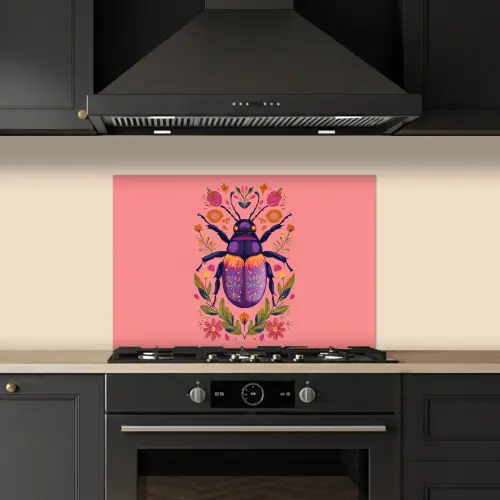 Paars - Kever - Stipjes - Bloemen keuken achterwand spatscherm klein -sfeer1