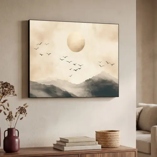 Landschap - Japandi - vogel Textielframe - compleet frame klein -sfeer3