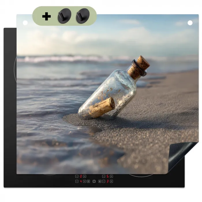 Glazenfles - Post - Zee - Zand Inductie beschemer met haakjes middel -3d