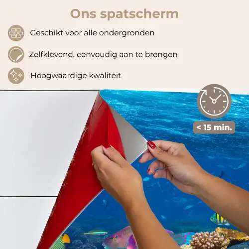 Onderwaterlandschap - Vissen - Schildpad - Blauw keuken achterwand spatscherm klein -spatscherm_NL