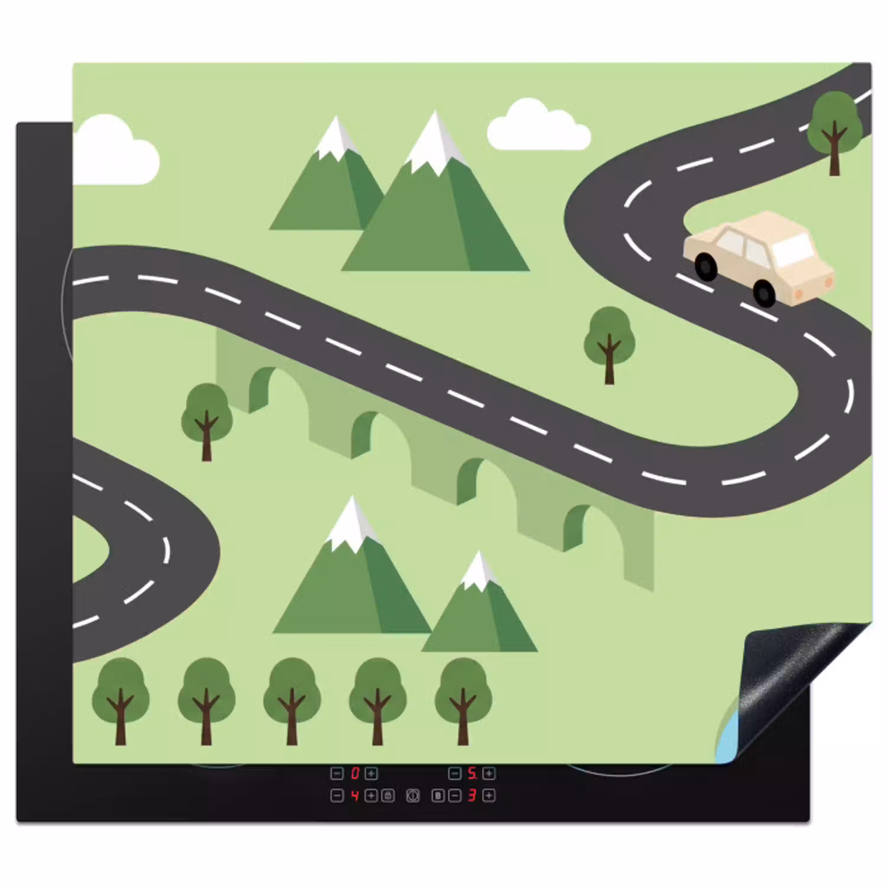 Auto - Bergweg - Natuur - Illustratie Inductie beschermer vinyl 3mm middel -3d