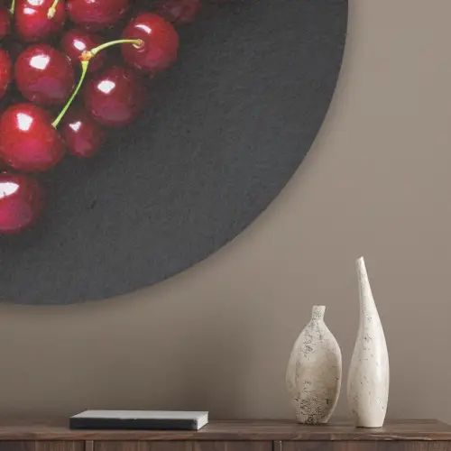 Kersen - Hart - Rood - Zwart Akoestische PET Vilt - Rond klein -sfeer5_closeup