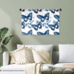 Blauw - Vlinders - Bloemen - Wit Wandkleed katoen klein 269 -sfeer7