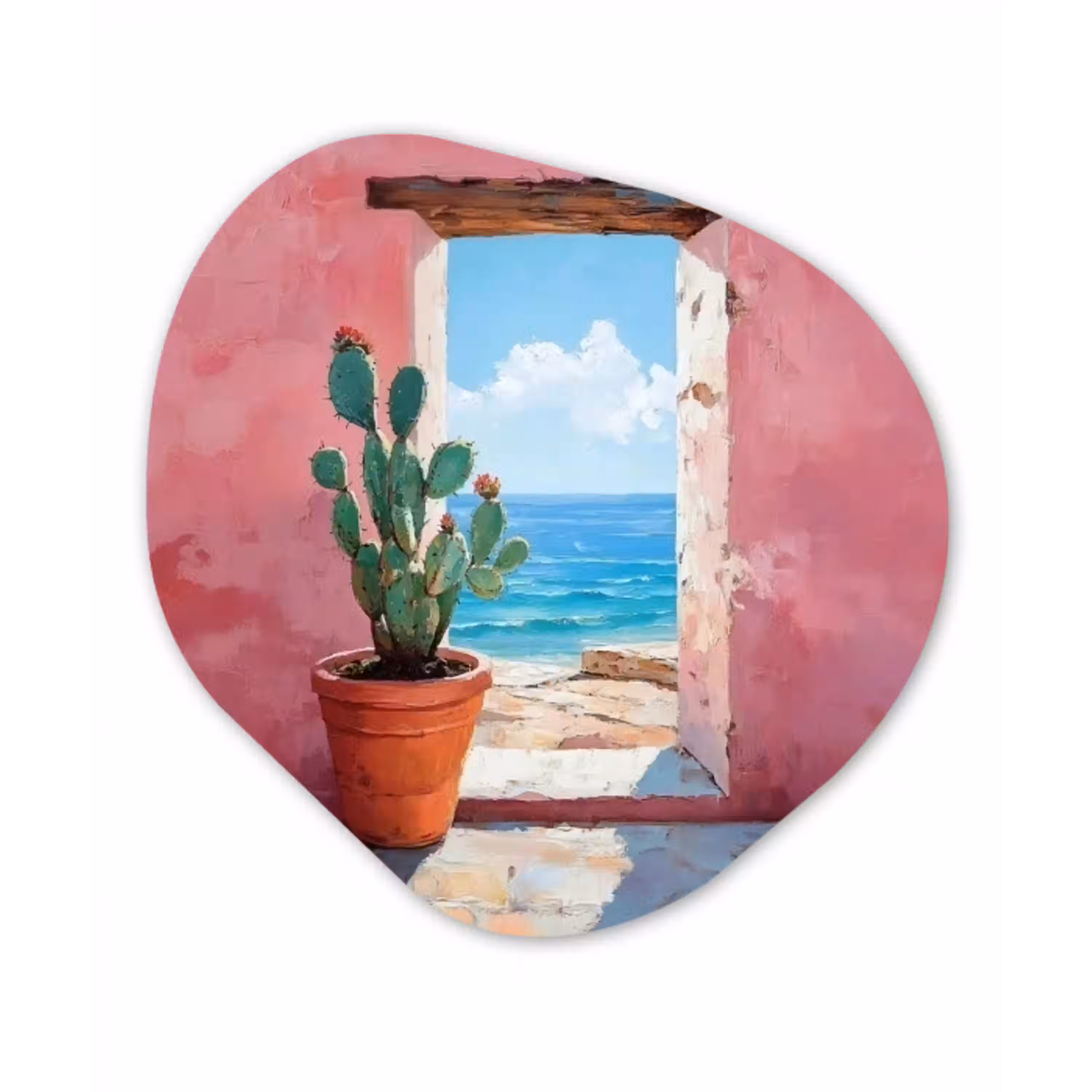 Zee - Roze - Cactus Wandcirkel Organisch Aluminium middel -3d