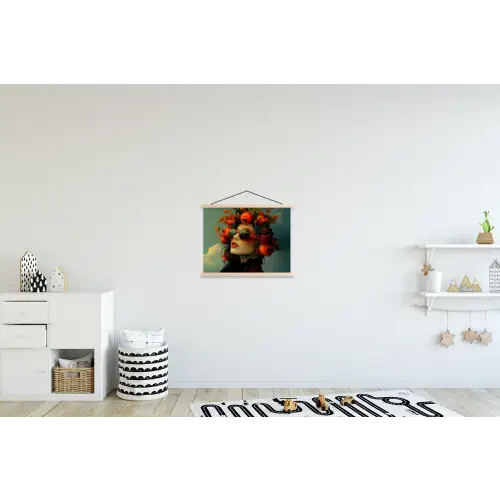 Vrouw - Granaatappel - Herfst - Zonnebril textielposter latten blank klein -kinderkamer