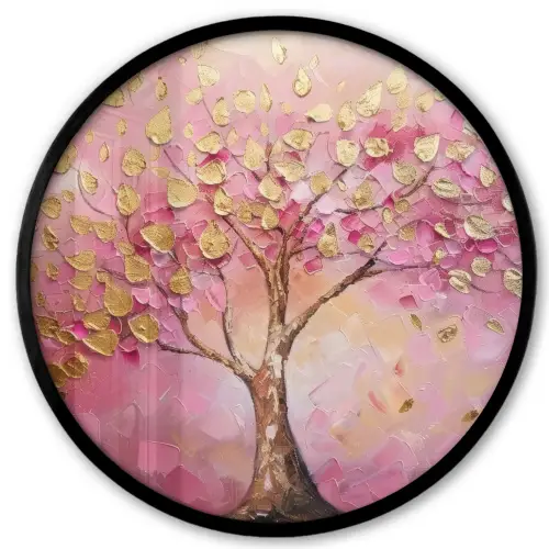 Boom - Roze - Goud - Modern Fotolijst rond zonder passe partout klein -3d