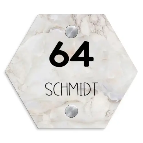 Beige marmer - Traditioneel Naambord Hexagon klein -3d