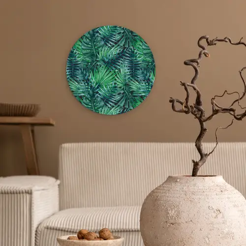 Blauw - Palmbladeren - Afsnijding Wandcirkel kunststof plaat 5mm dik klein 188 -sfeer1