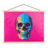 Neon - Blauw - Pop-art - Schedel textielposter latten blank klein -3d