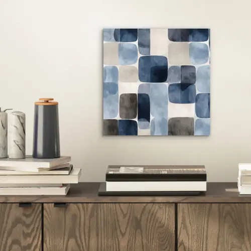 Patroon - Blauw - Vierkanten aluminium wit klein -sfeer1