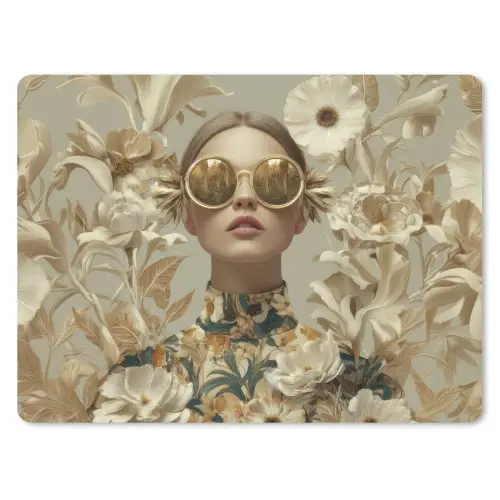 Vrouw - Bloemen - Zonnebril - Wit muismat rubber klein -3d