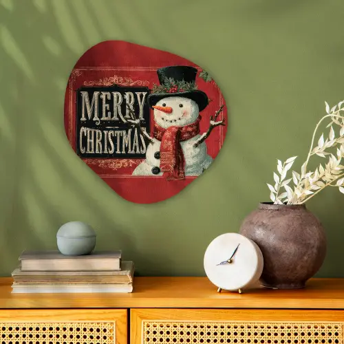 Klassiek - Kerstgroet - Sneeuwpop - Rood Wandcirkel Organisch Forex 3mm klein -sfeer2